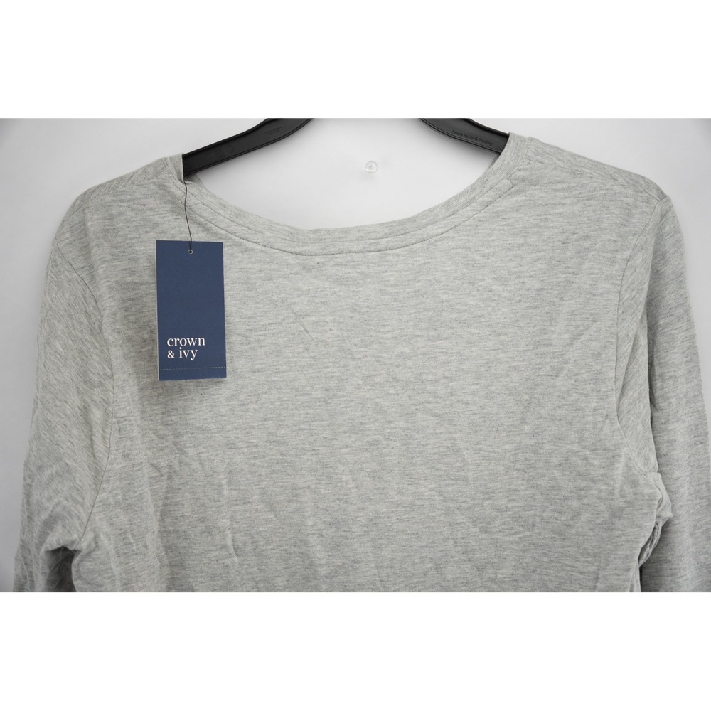Crown & Ivy Gray Long Sleeve Crew Neck T-Shirt Top Plus Size 1X - Picture 2 of 4